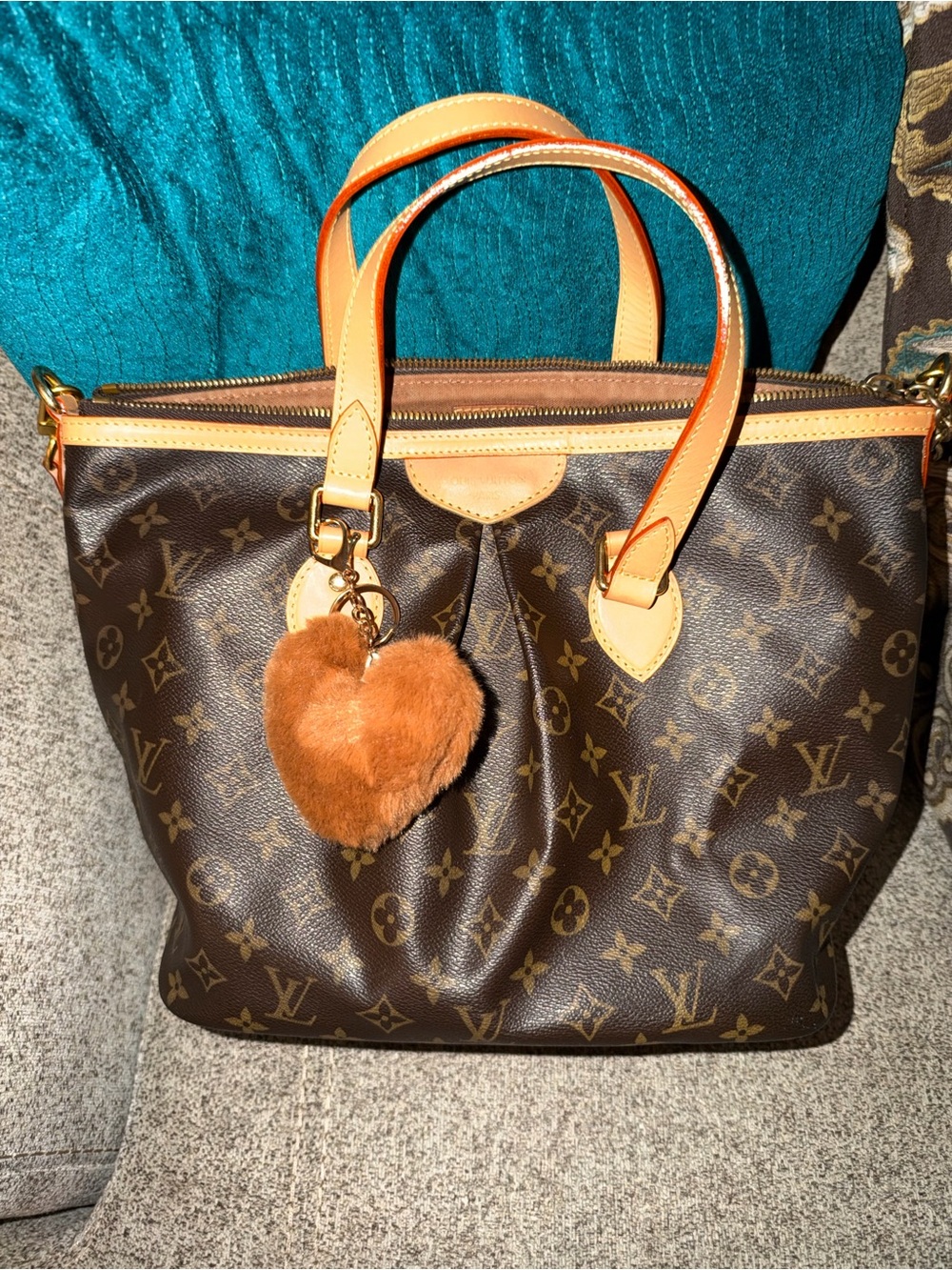 Louis Vuitton Monogram Shoulder Bag in Brown and Tan with Gold Hardware